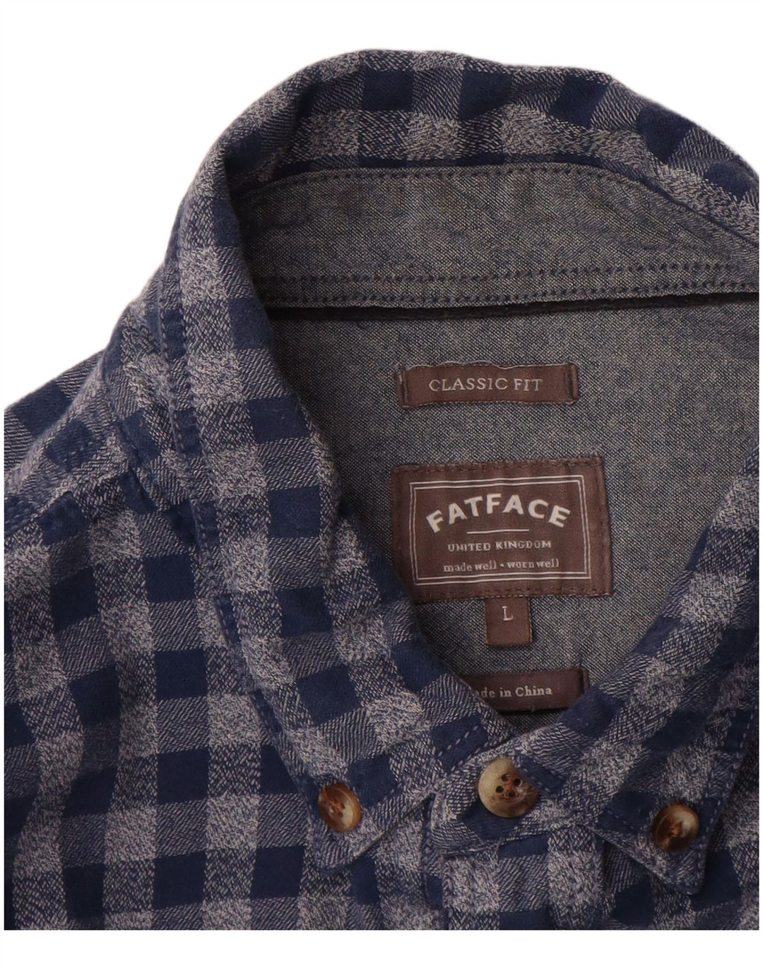 Fat Face Ανδρικό πουκάμισο Classic Fit Flannel μεγάλο μπλε βαμβακερό Gingham