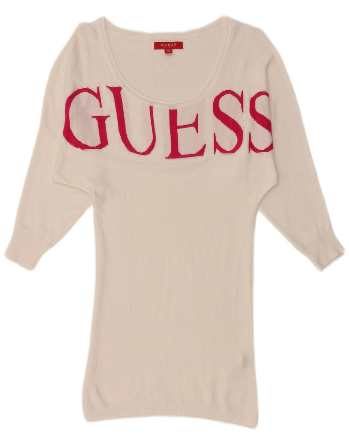 GUESS Γυναικείο Γραφικό Φόρεμα 3/4 μανίκι UK 6 XS Λευκή βισκόζη