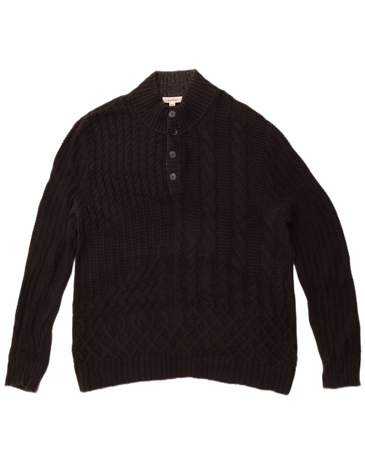 Calvin Klein Ανδρικό πουλόβερ με κουμπιά λαιμόκοψη XL μαύρο βαμβακερό