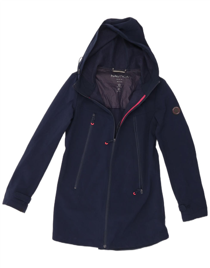 Nautica Γυναικείο μπουφάν βροχής με κουκούλα UK 14 Large Navy Blue Polyester