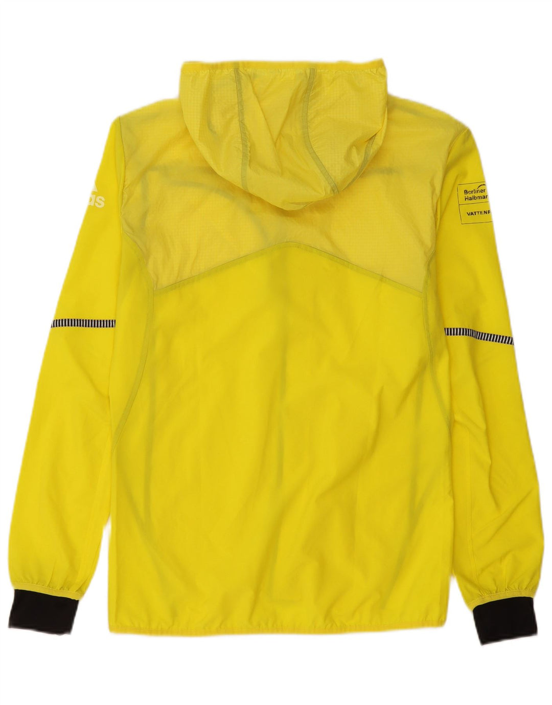 ADIDAS Mens Graphic Hooded Rain Jacket UK 36 Small Yellow Check Polyester