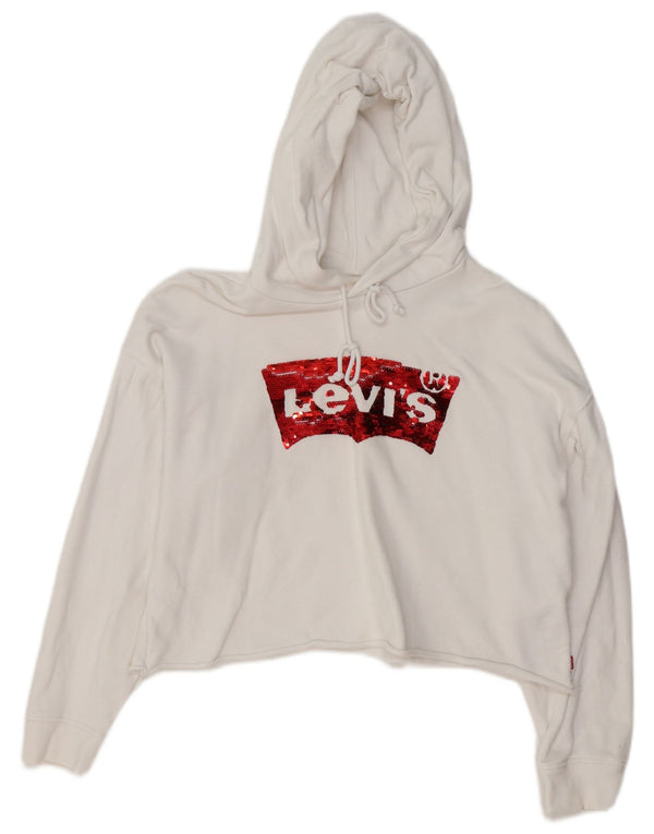 LEVI'S Γυναικείο υπερμεγέθη Crop Hoodie Jumper UK 14 Μεσαίο λευκό βαμβακερό