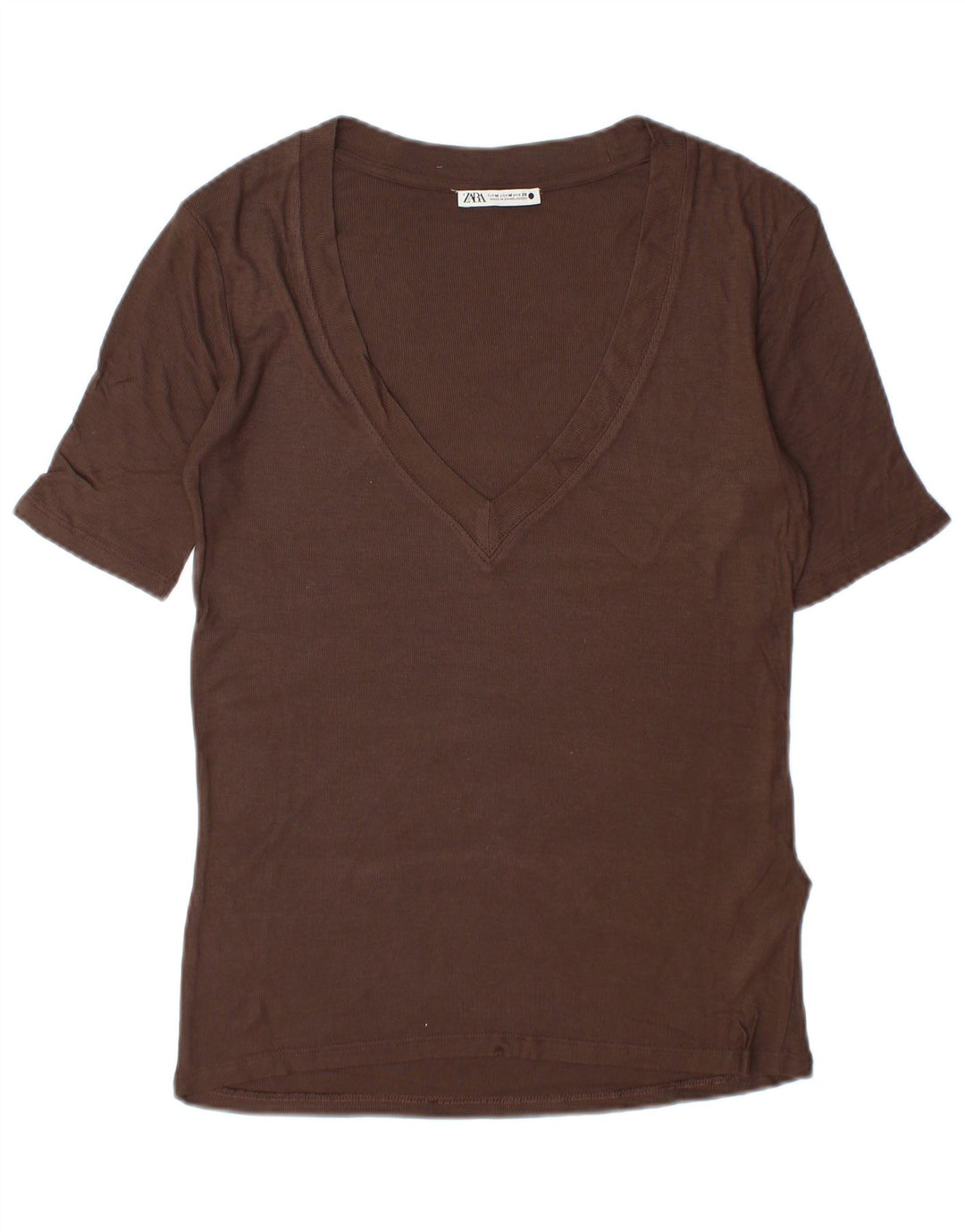 Zara Γυναικείο T-Shirt Top UK 14 μεσαίου καφέ βισκόζη