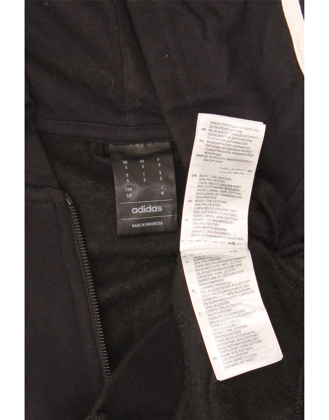 Ανδρικό πουλόβερ Adidas με φερμουάρ με κουκούλα, μικρό μαύρο βαμβακερό