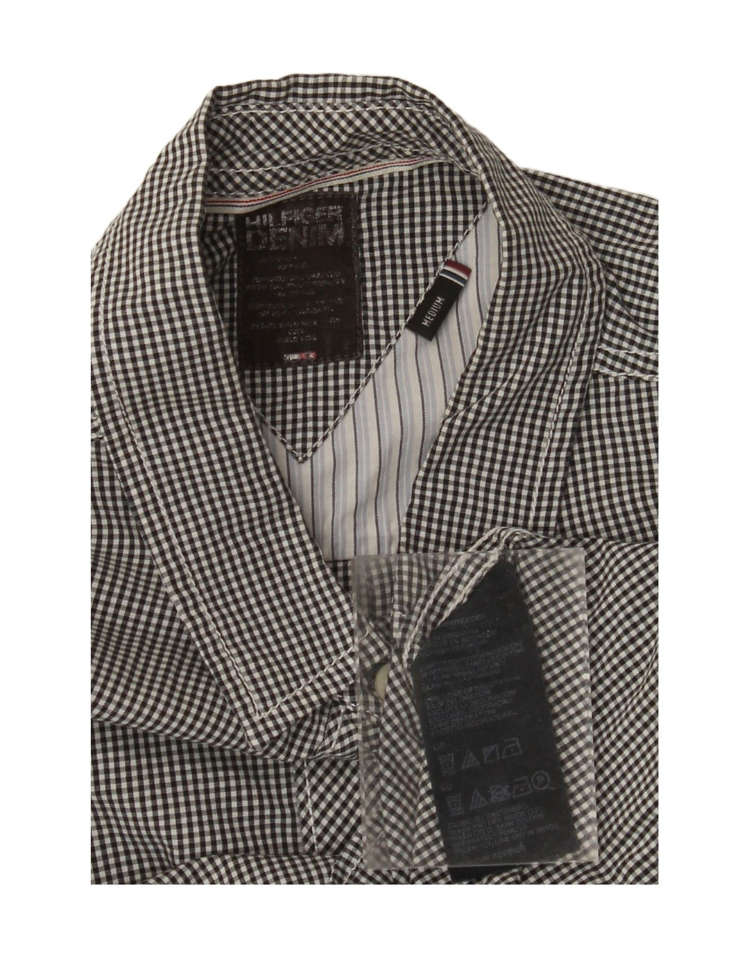 TOMMY HILFIGER Womens Shirt UK 12 Medium Black Gingham Cotton