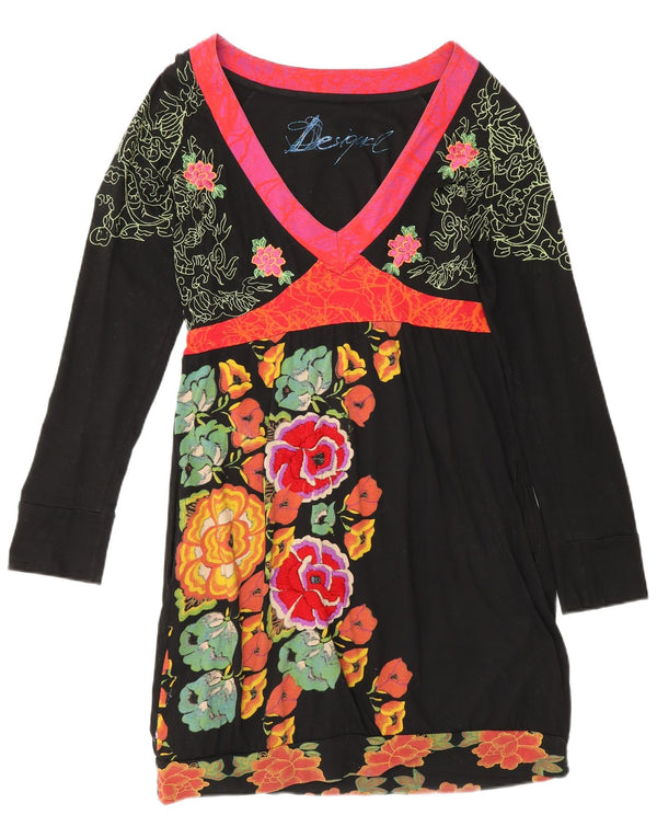 Γυναικείο μακρυμάνικο φόρεμα Desigual UK 12 Medium Black Floral