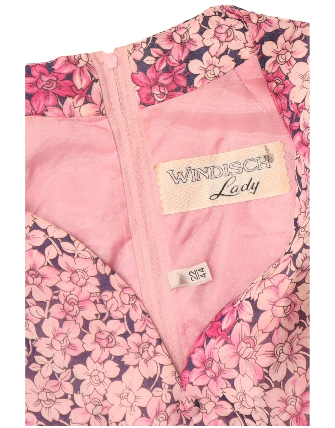 VINTAGE Γυναικείο μακρυμάνικο φόρεμα A-Line EU 44 XL Ροζ Floral Πολυεστέρας