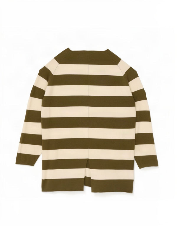 Zara γυναικείο 3/4 μανίκι πουλόβερ με λαιμόκοψη UK 10 Small Khaki ριγέ