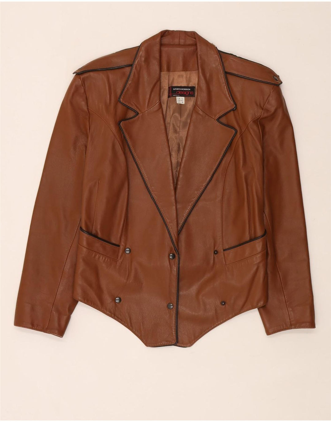 Vintage Γυναικείο Crop Military Δερμάτινο Μπουφάν UK 12 Medium Brown