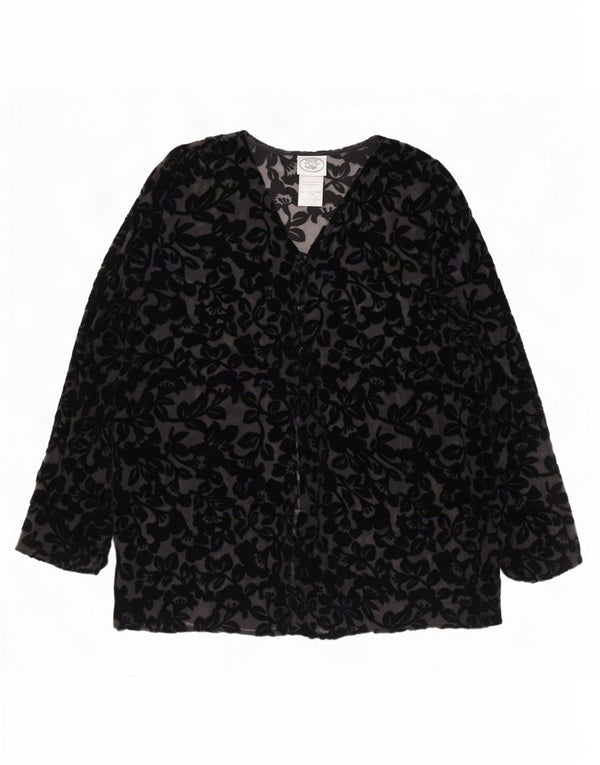 Laura Ashley Γυναικεία See Through Shirt Μπλούζα UK 16 Large Black Floral