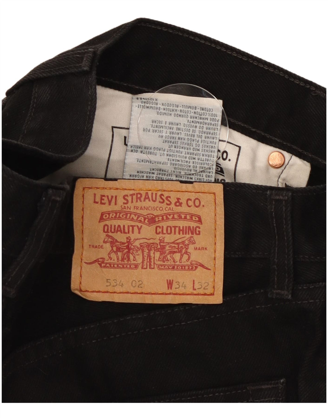 Levi's Mens 534 Straight Jeans W34 L28 Μαύρο βαμβακερό