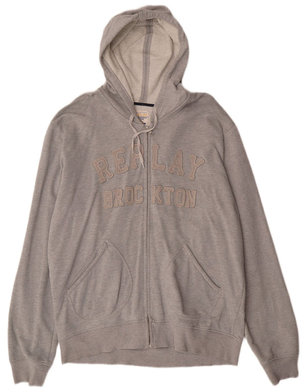 Ανδρικό πουλόβερ με κουκούλα με φερμουάρ Replay 2XL γκρι βαμβακερό