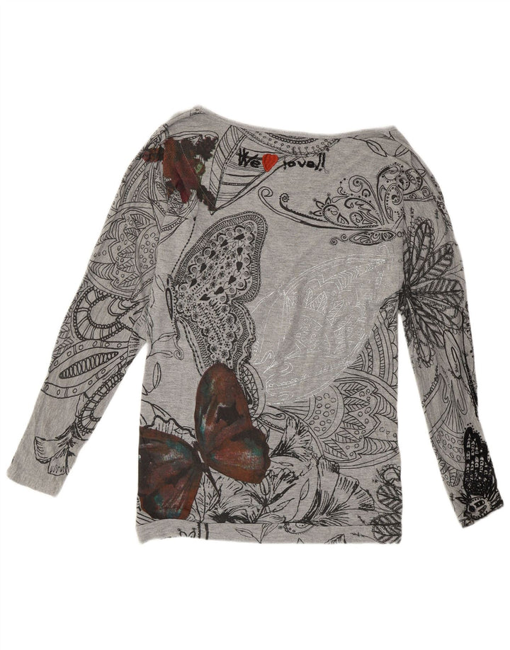 DESIGUAL Womens Graphic T-Shirt Top UK 14 Medium Grey Butterfly Vintage Desigual and Second-Hand Desigual from Messina Hembry 