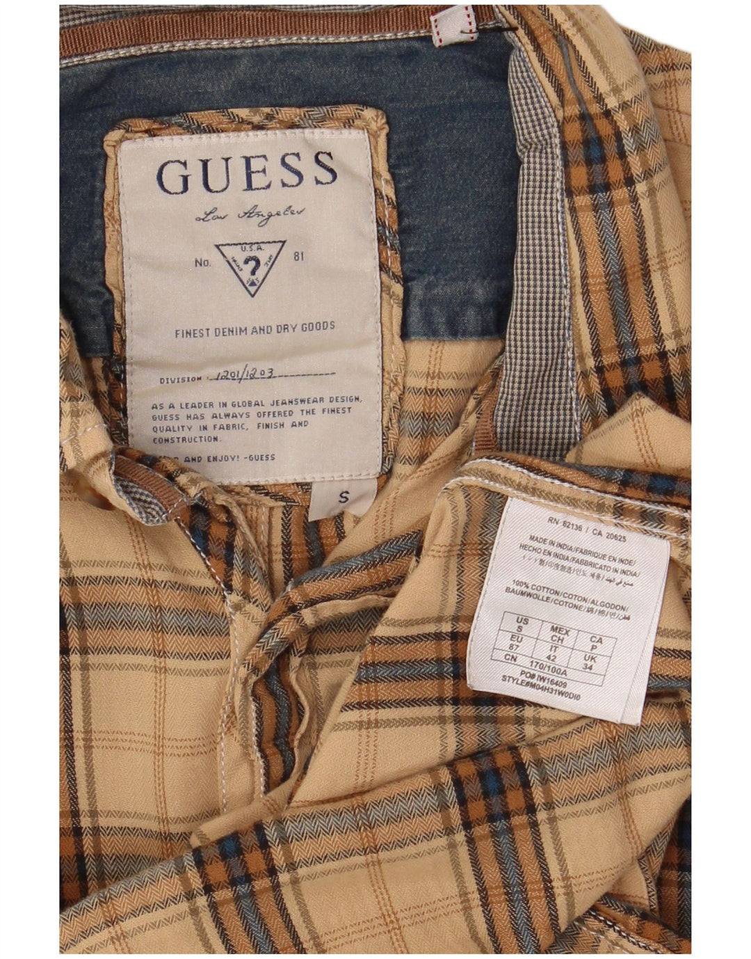 Ανδρικό φανελένιο πουκάμισο Guess Small Beige Check Cotton