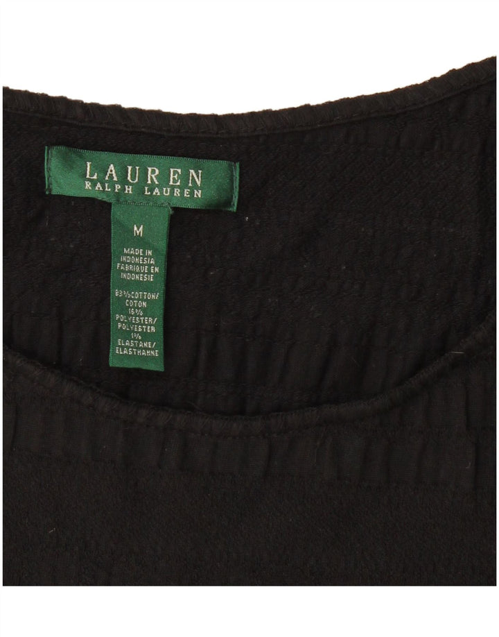 RALPH LAUREN Γυναικεία Μπλούζα Τοπ UK 12 Μεσαία Μαύρη Βαμβακερή