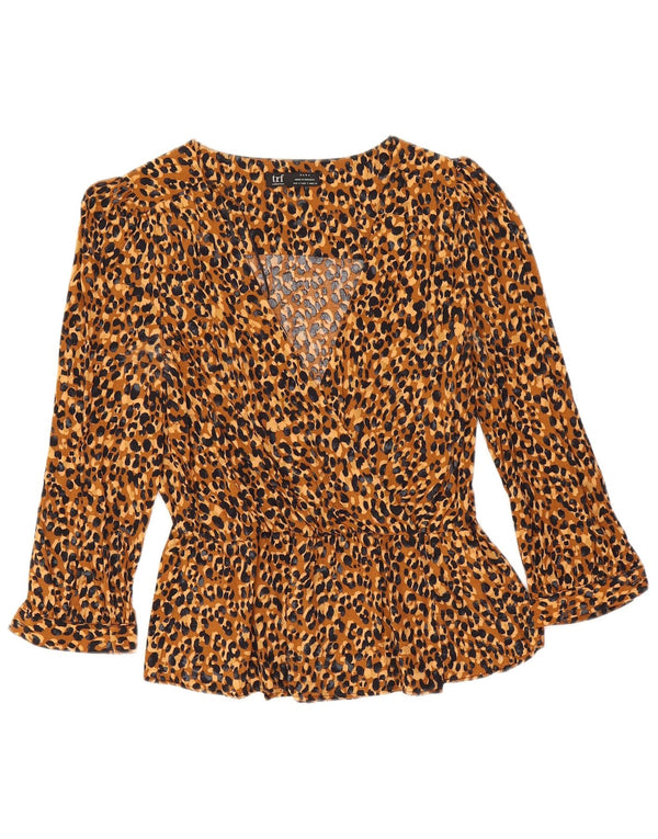 Γυναικεία Zara Crop μακρυμάνικη μπλούζα τοπ UK 10 Small Brown Animal Print