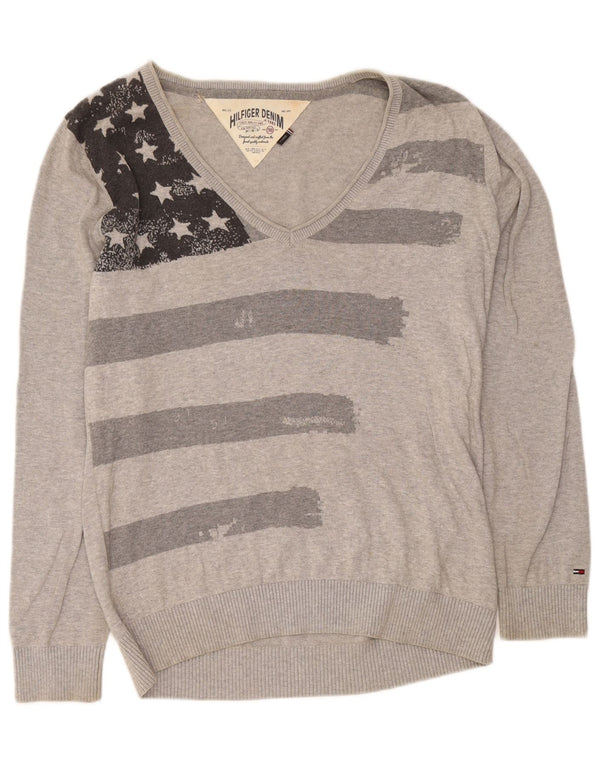 Ανδρικό πουλόβερ Tommy Hilfiger με V λαιμόκοψη XL Γκρι γεωμετρικό βαμβακερό