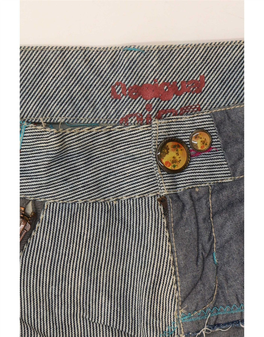 Desigual γυναικείο κανονικό σορτς EU 36 Small W28 Navy Blue Patchwork Cotton