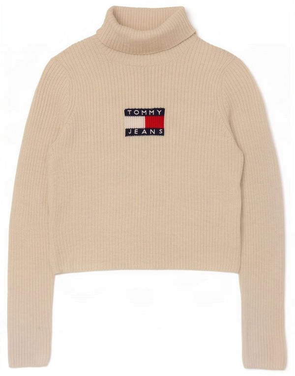Tommy Hilfiger Γυναικείο γραφικό πουλόβερ με ρολό λαιμόκοψη UK 14 μεγάλο λευκό
