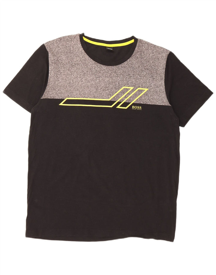 Ανδρικό γραφικό μπλουζάκι HUGO BOSS Top Large Black Colorblock Βαμβακερό