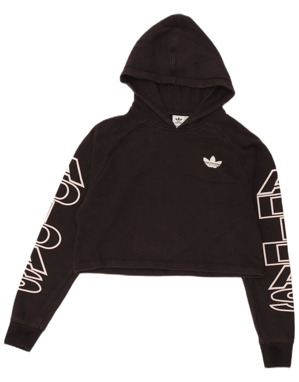 Adidas Γυναικείο Crop Graphic Oversized Hoodie Jumper UK 6 XS μαύρο βαμβακερό