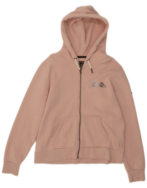 Superdry Γυναικείο πουλόβερ με κουκούλα με φερμουάρ UK 14 μεγάλο ροζ βαμβακερό