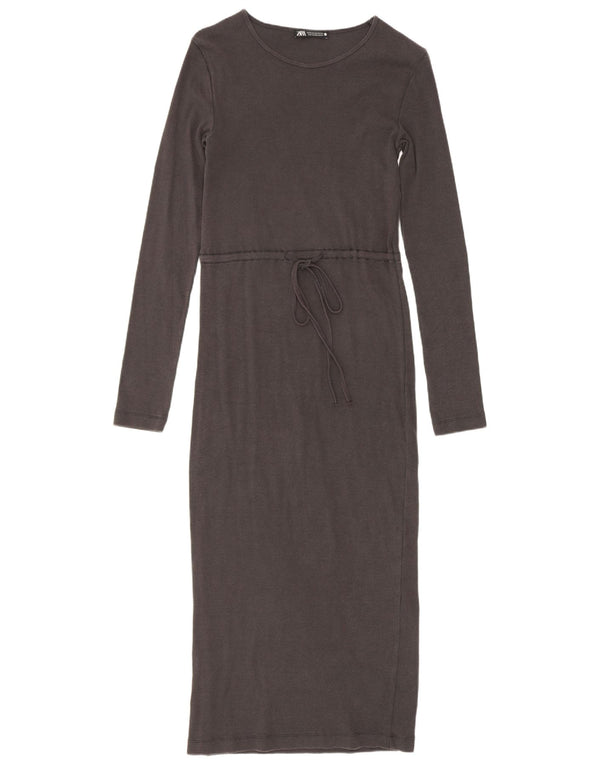 Zara Γυναικείο μακρυμάνικο Maxi Φόρεμα UK 4 XS Γκρι