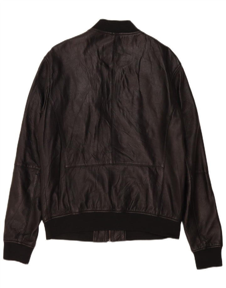 Zara Ανδρικό Δερμάτινο Μπουφάν UK 40 Large Μαύρο