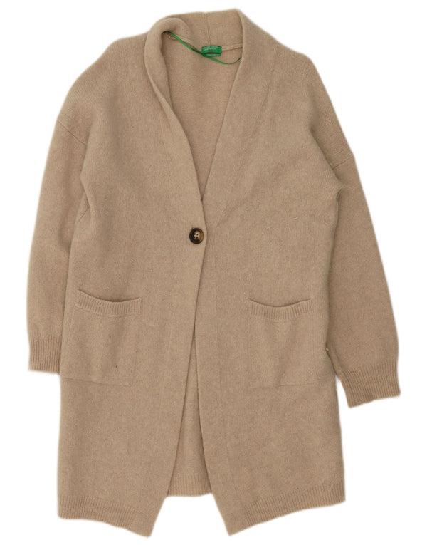 Γυναικείο πουλόβερ Benetton Longline Cardigan UK 14 Μεγάλο μπεζ μαλλί