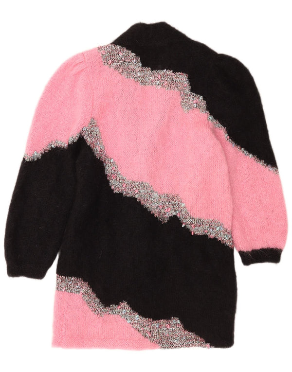 Vintage γυναικείο πουλόβερ Longline Cardigan UK 14 Medium Pink Colourblock
