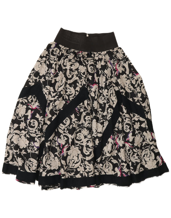 Vintage Γυναικεία Flared Φούστα Medium W26 Black Floral Viscose