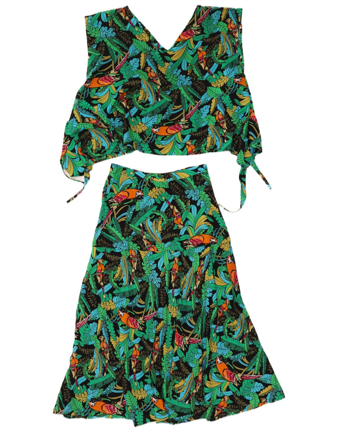 Vintage Γυναικείο Σετ Φούστας 2 τεμαχίων Μεσαίο W26 Πράσινο Floral Χαβάης