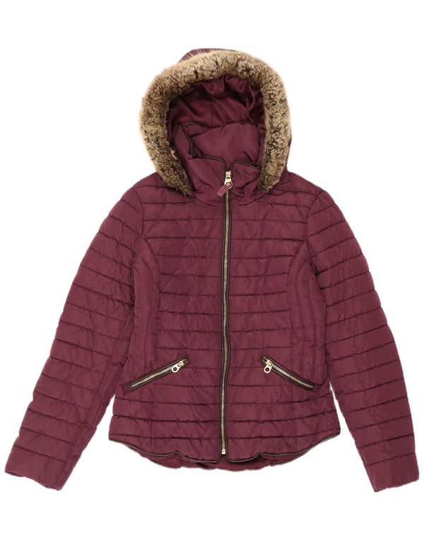 JOULES Γυναικείο μπουφάν με κουκούλα με επένδυση UK 10 Small μπορντό πολυεστέρας