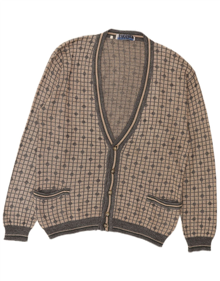 Ανδρικό πουλόβερ Spazio Cardigan IT 52 Large Beige Check Cotton