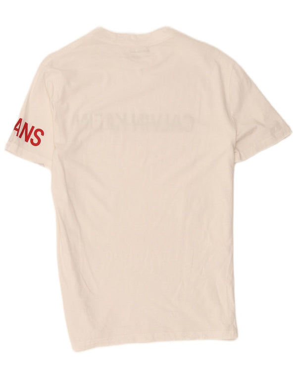 Calvin Klein Jeans Ανδρικό γραφικό T-Shirt Top Μικρό λευκό βαμβακερό