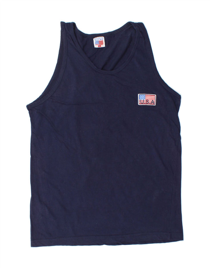 VINTAGE Mens Vest Top Medium Navy Blue Cotton Vintage Vintage and Second-Hand Vintage from Messina Hembry 