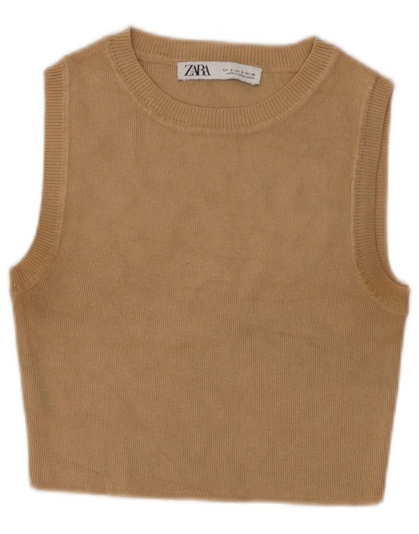 Zara Γυναικείο Crop Vest Top UK 10 Small Beige