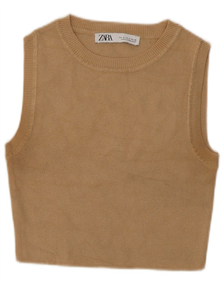 Zara Γυναικείο Crop Vest Top UK 10 Small Beige