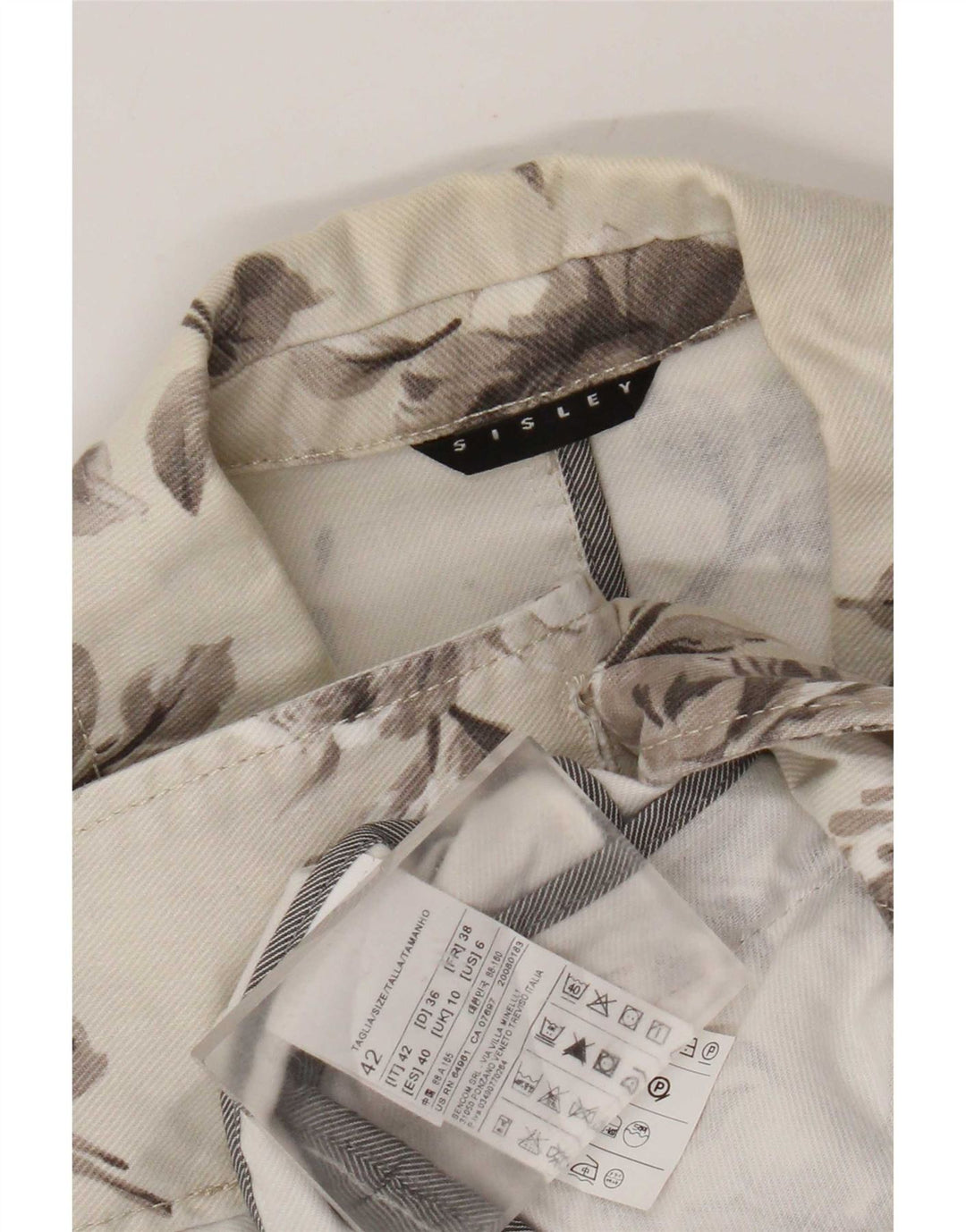 Sisley γυναικείο τζιν μπλέιζερ τζιν μπουφάν UK 10 Small Off White Floral