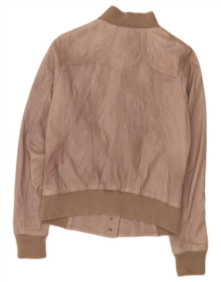 Zen Γυναικείο Crop Δερμάτινο Μπουφάν UK 8 Small Brown Δερμάτινο