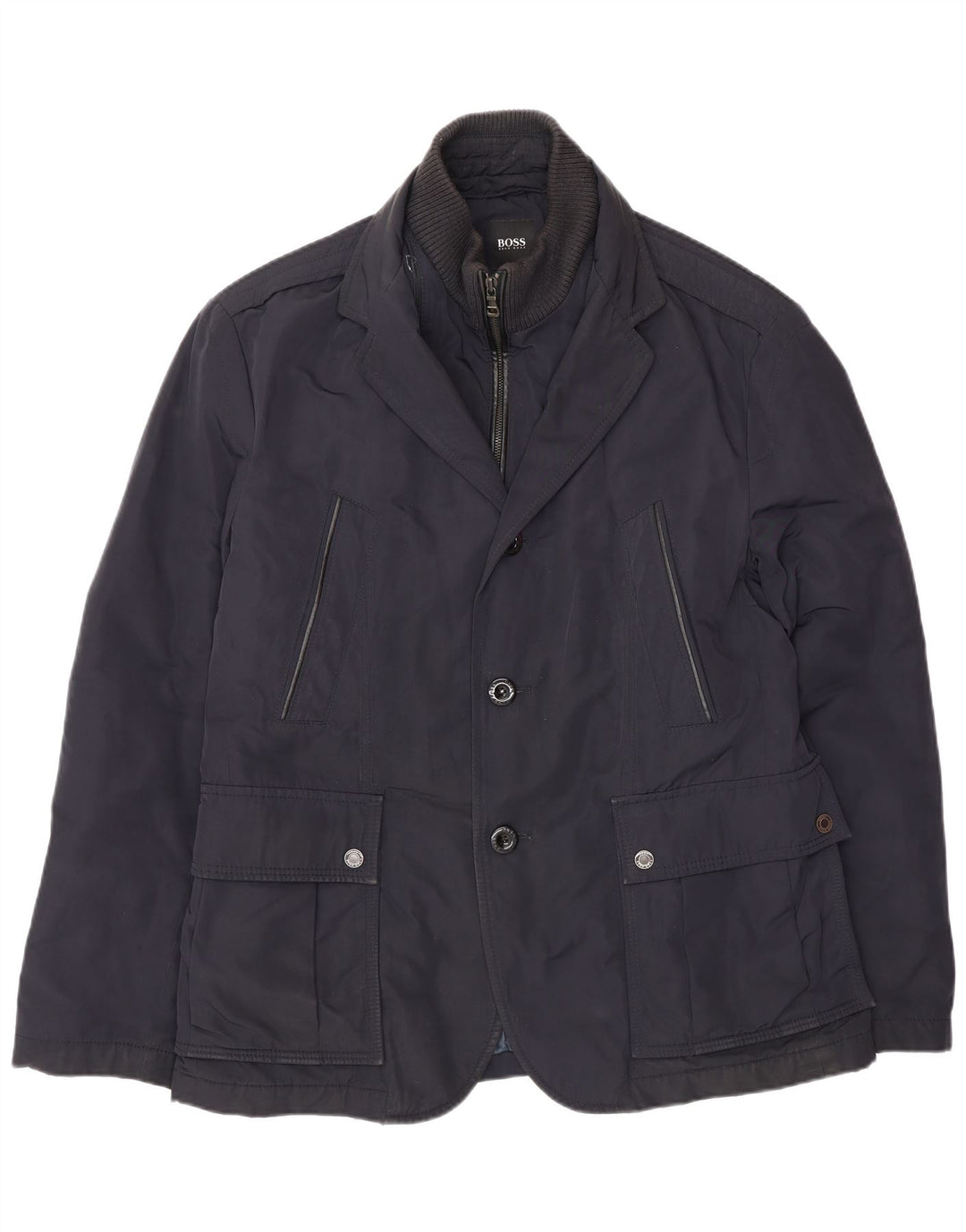 Hugo Boss Mens Utility Jacket IT 52 XL Navy Blue Polyester