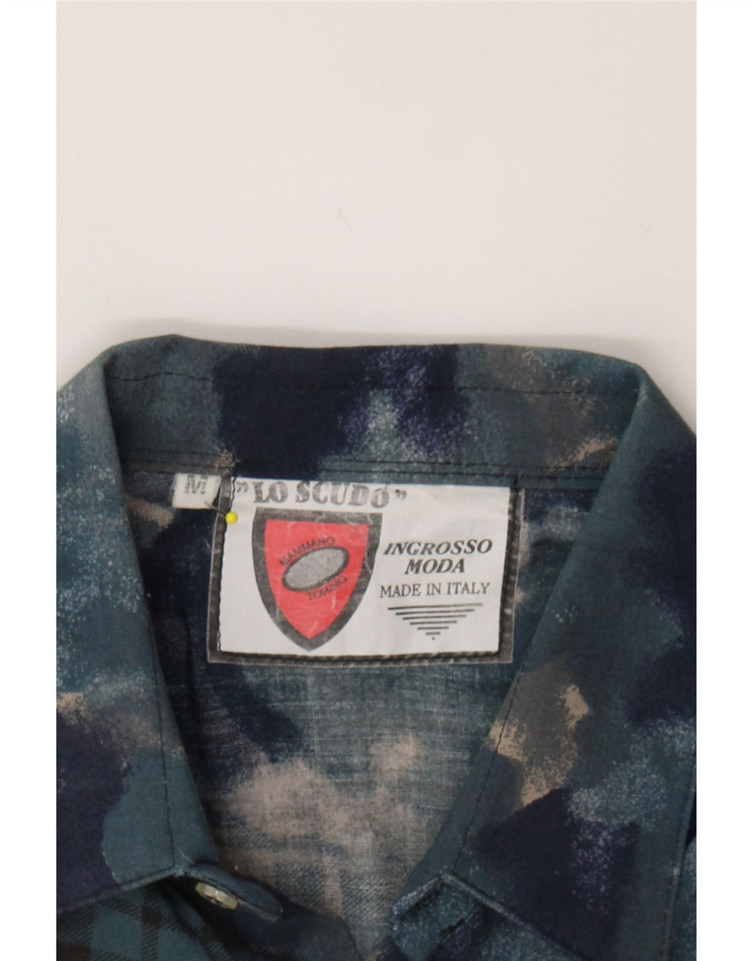 VINTAGE Mens Abstract Pattern Short Sleeve Shirt Medium Blue Viscose Vintage Vintage and Second-Hand Vintage from Messina Hembry 