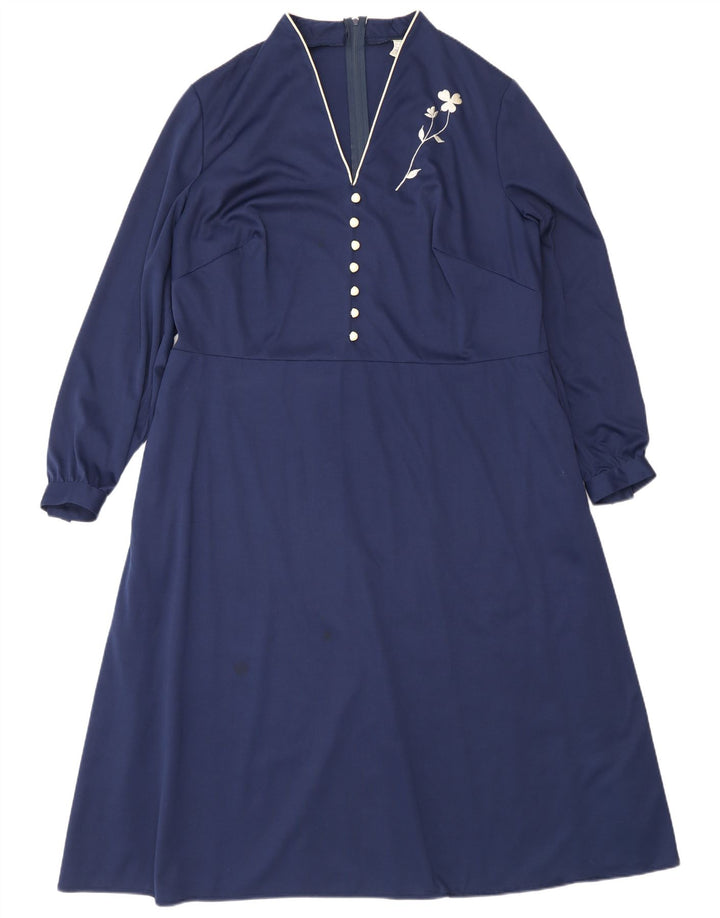 Vintage Γυναικείο μακρυμάνικο Maxi Φόρεμα IT 50 XL Navy Blue Polyester