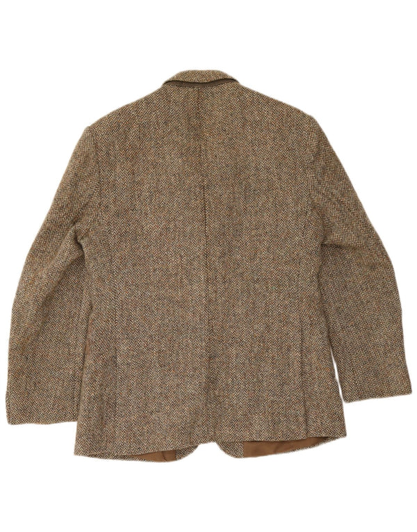 Ανδρικό μπουφάν Harris Tweed 2 κουμπιά σακάκι UK 40 μεγάλο καφέ μαλλί ψαροκόκαλο