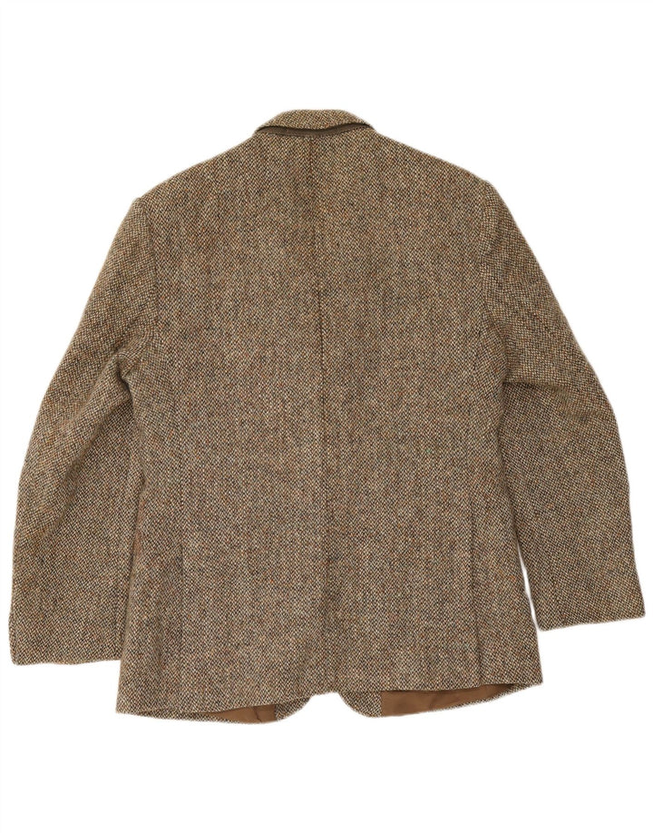 Ανδρικό μπουφάν Harris Tweed 2 κουμπιά σακάκι UK 40 μεγάλο καφέ μαλλί ψαροκόκαλο