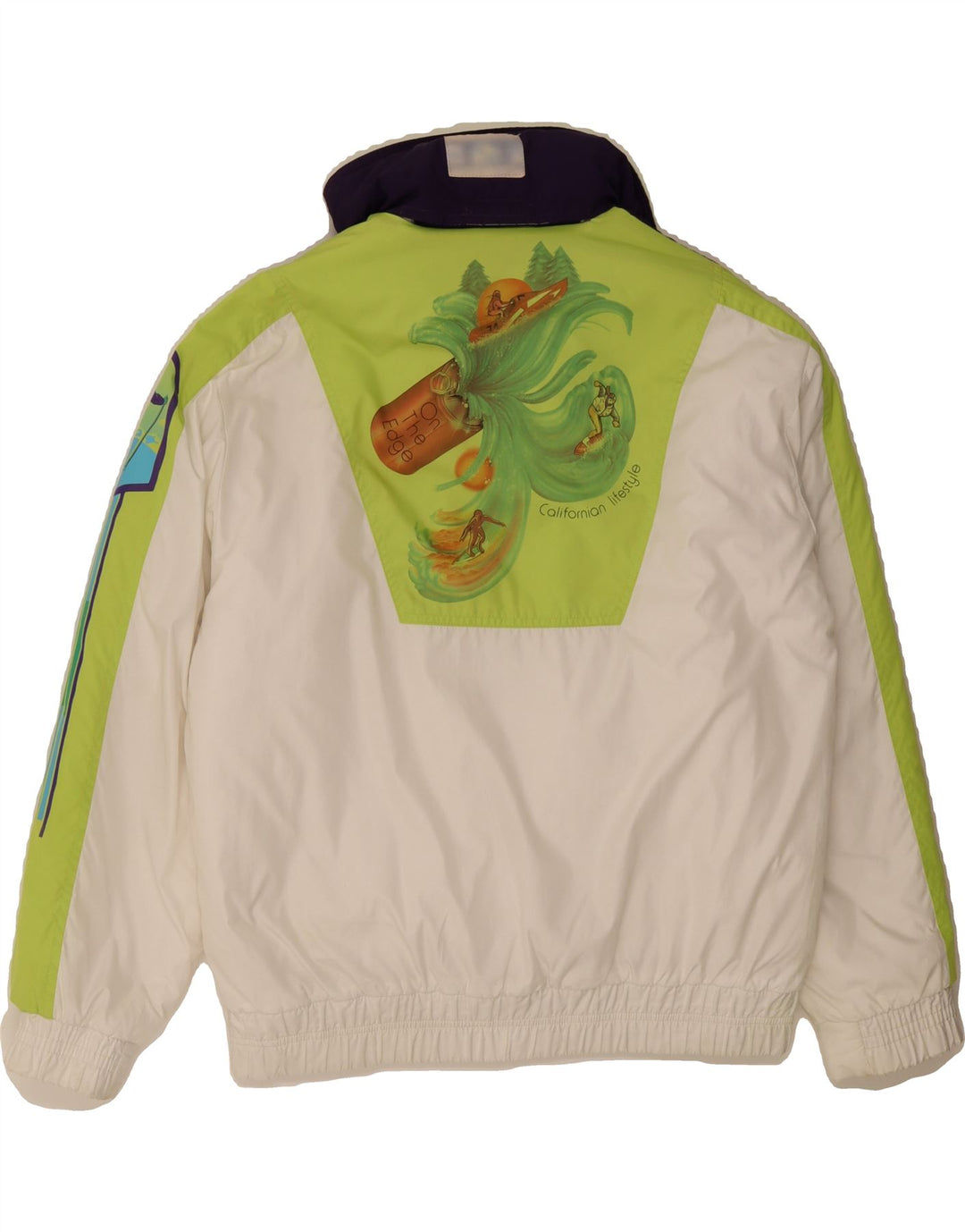 VINTAGE Mens Graphic Windbreaker Jacket UK 38 Medium White Colourblock Vintage Vintage and Second-Hand Vintage from Messina Hembry 