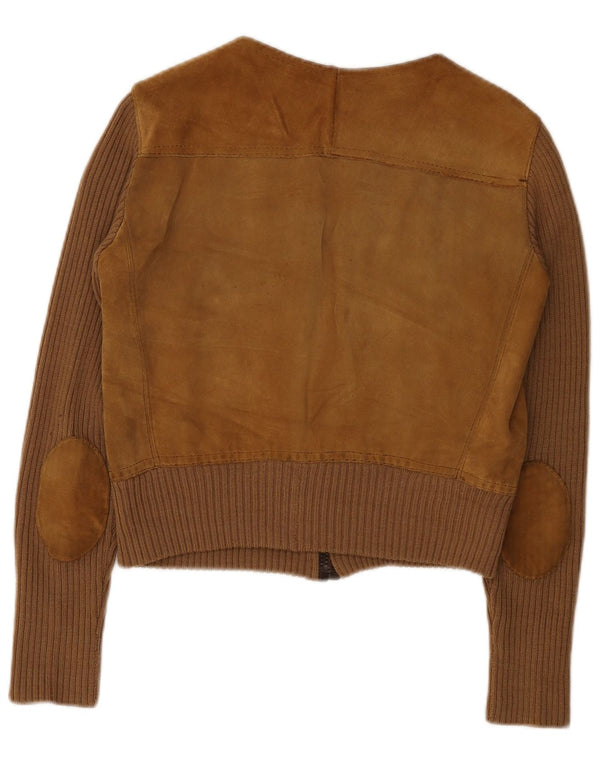 Vintage Γυναικείο Crop Suede Jacket UK 14 Medium Brown