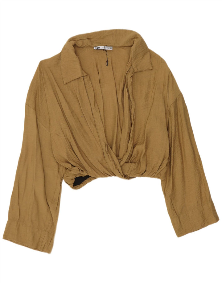 Zara Γυναικεία Μπλούζα Crop Top UK 16 Large Khaki Viscose