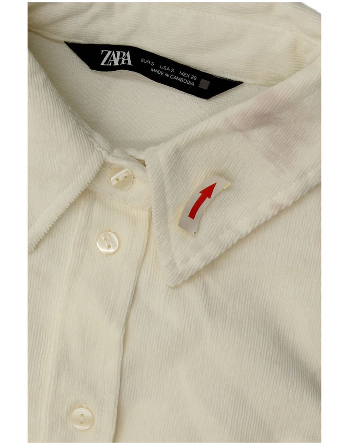 Zara Γυναικείο υπερμεγέθη κοτλέ πουκάμισο UK 10 Small Off White Polyester