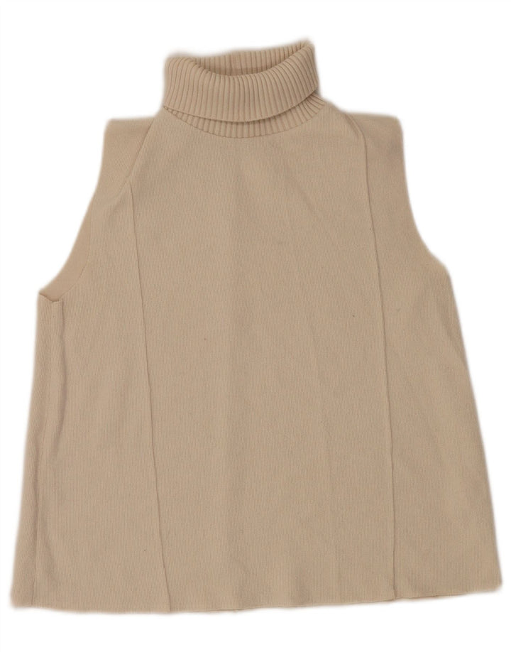 Zara Γυναικείο φανελάκι με ρολό ρεζερβουάρ UK 14 Medium Off White Polyester